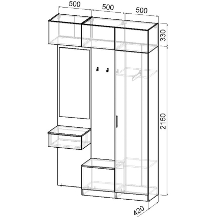 Набор мебели для прихожей "Марсель-205" МР 01-205 В2490 Ш1500 Г420 (ЛДСП Дуб крафт золотой)